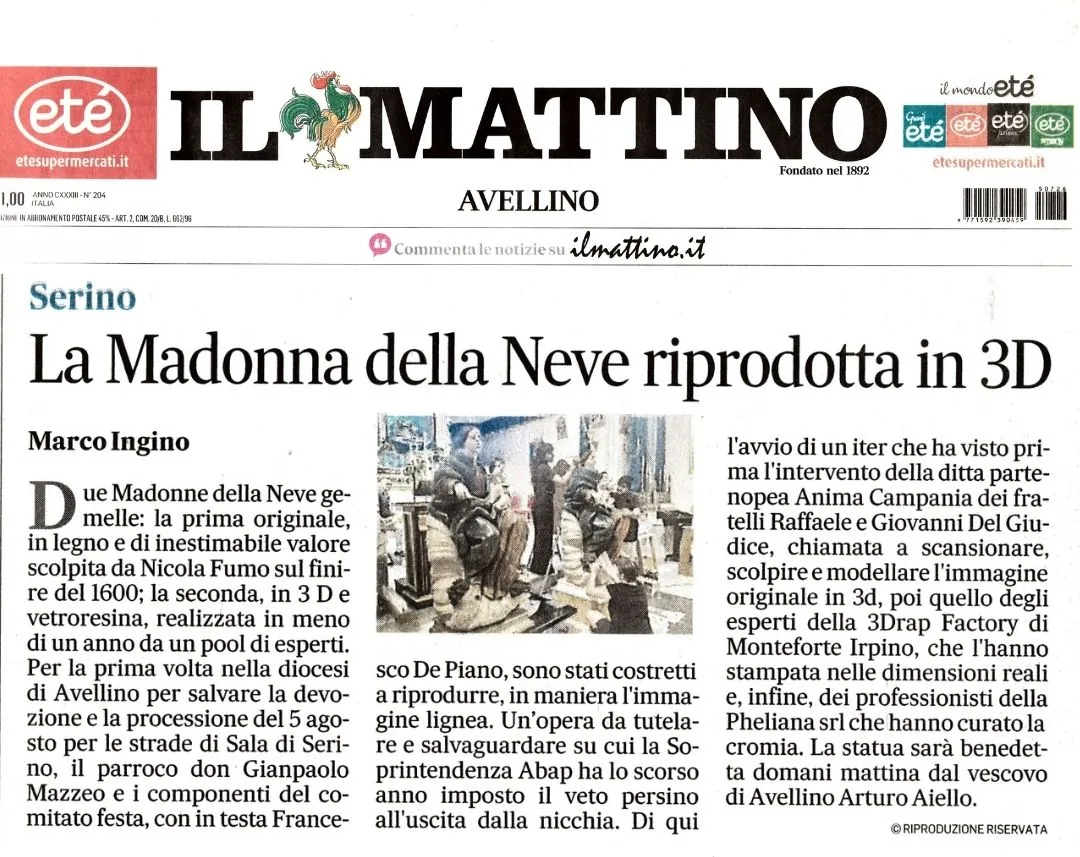 La Madonna della Neve riprodotta in 3D — Il Mattino