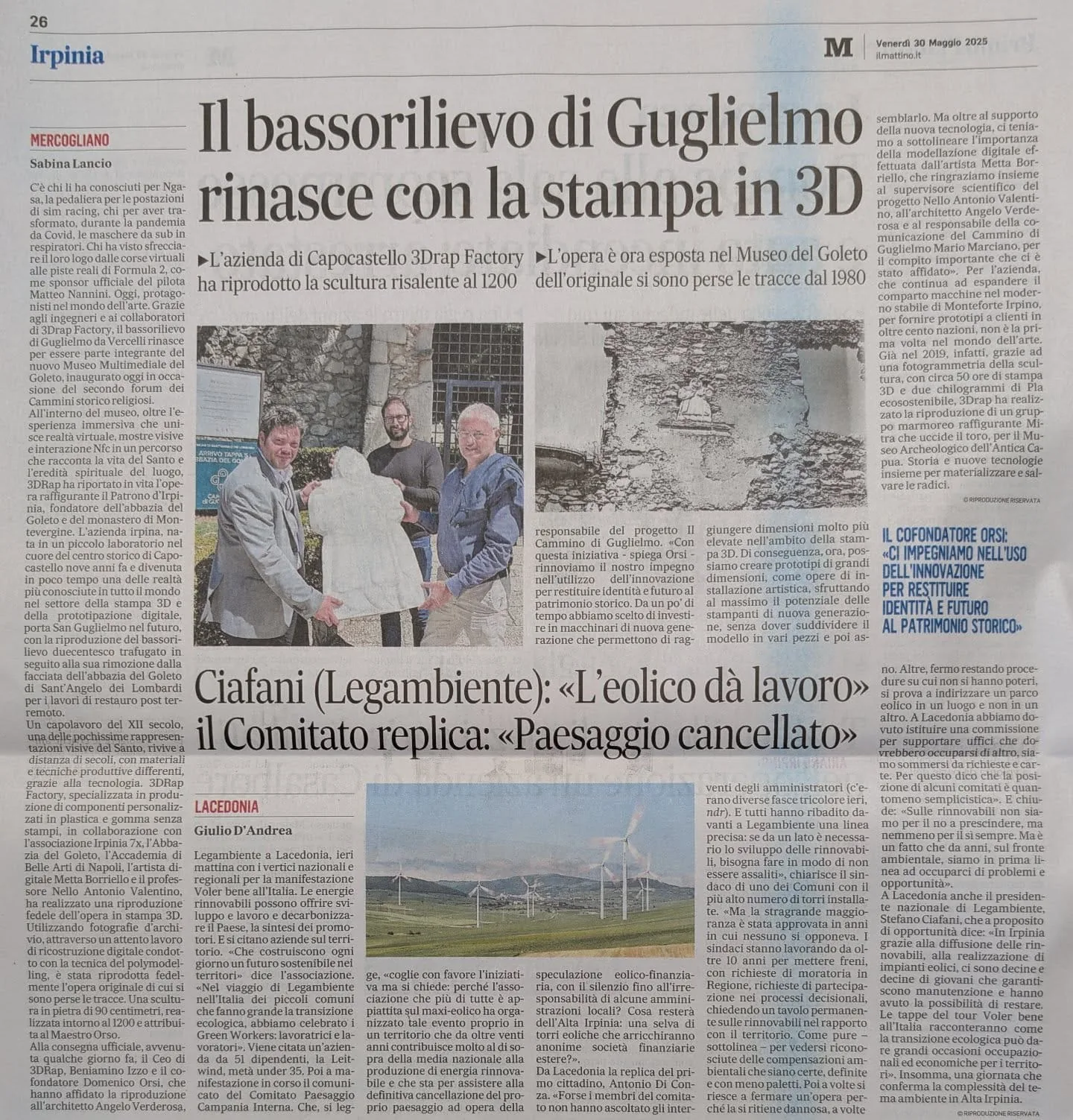 Il bassorilievo di San Guglielmo rinasce con la stampa 3D — Il Mattino